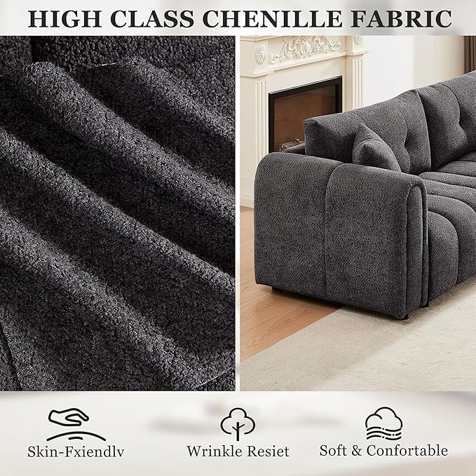 91.5 Modern Bubble Sofa Couch w/Medium Firm Seat Cushion and Deep Seats &amp Chenille Fabric 3 Seater Couch Sofa for Living Room Apartment Lounge Office （Dark Gray