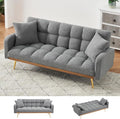 KEIKI 69 Folding Futon Sofa Couch w/Adjustable Backrest Mid Century Modern Loveseat Convertible to Sleeper Bed Small Comfy Teddy Cloud Couch SofaBed for Living Room &amp Bedroom 2 Pillows Gray