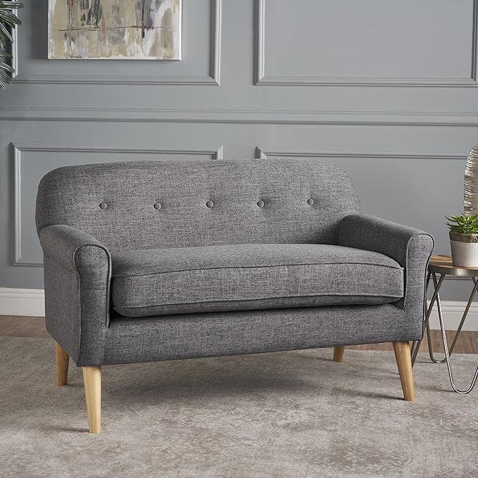 GDFStudio Mid Century Modern Fabric Loveseat (Grey)