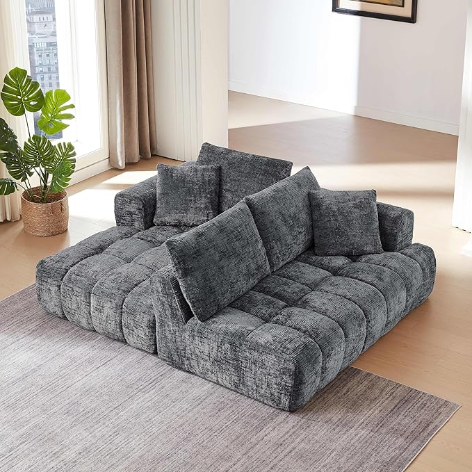 108'' Modular Sectional Cloud Couch L-Shape Boneless Couch for Living Room with Deep Seat Comfy Sleeper Sofa for Living Room Apartment Reception Spaces No Assembly Required Grey