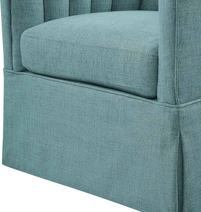 LifeSky Swivel Accent Chair Coastal Style Upholstered Armchair: 360 Degree Rotating Reading Chair with Curved Backrest &amp Textured Fabric - Wood Frame Living Room Seating for Coastal Home Decor &am