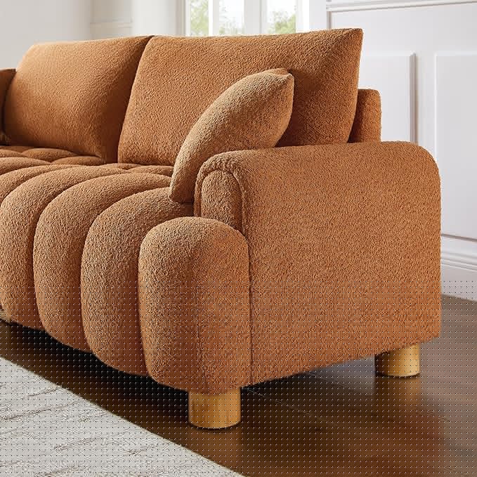 VANOMi Boucle Sofa Couch 91 Comfy Tufted Upholstered Cloud Couches Modern 3 Seater Sofa with Pillows Oversized Deep Seat Sherpa Couch for Living Room Bedroom Apartment (Curry)