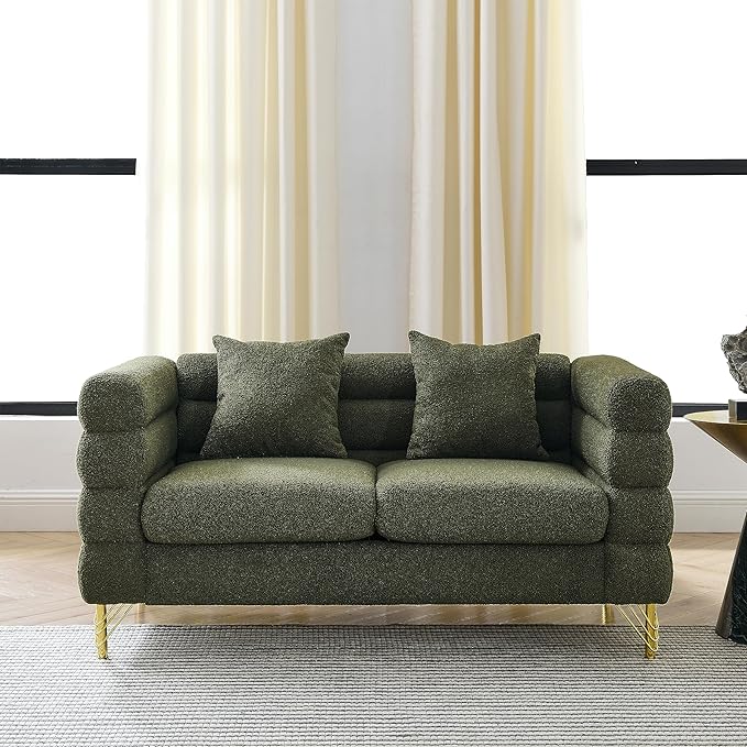Black Sofa Set Living Room Furniture Sets Comfy Couch and Loveseat Teddy Boucle Fluffy Tufted 3 Seater Cloud Couch Sets for Bedroom Office juegos de muebles de sala Modern Soft Cushioned&amp Golden