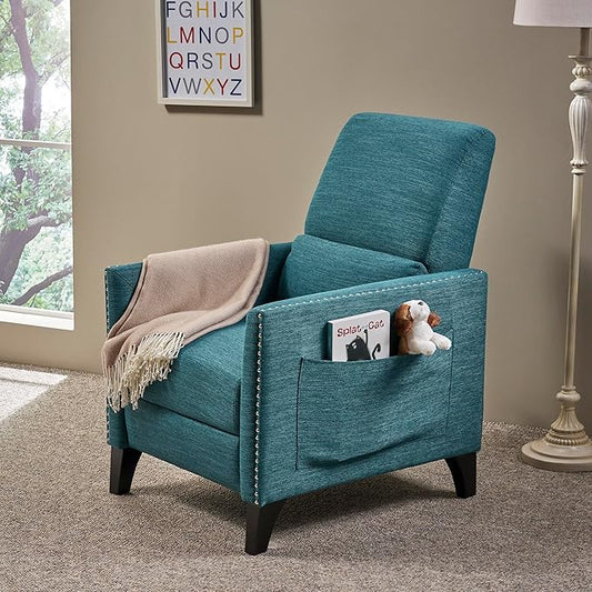 Mid-Century Fabric Rocker Recliner Chair with Tufted Design Adjustable Single Recliner Sofa with Thicker Seat Cushion with Pocket for Living Room Bedroom Apartment (Teal Style2)