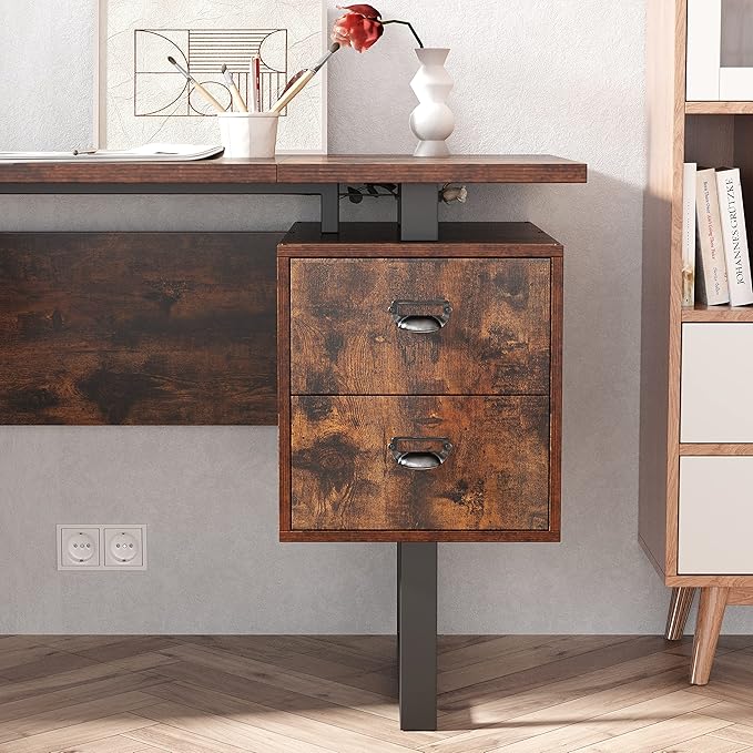 MODERION Computer Desk for Home Office with 4 Large Drawers Rustic Wood Writing Study Table with Metal Frame 59” x 21.7” x 29.5” Easy Assembly Vintage CTSZ20401RC