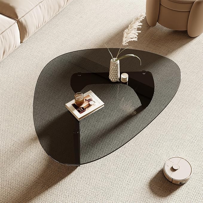 Honyee Morden Coffee Table 42.5 x 28.5 x 16.1 Triangle Tempered Glass Top for Living Room Color: Black