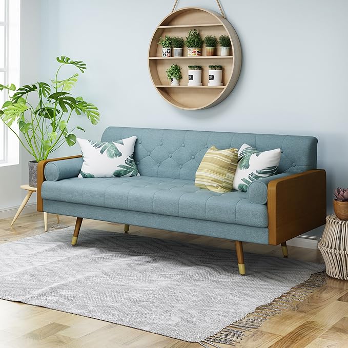 Christopher Knight Home Aidan Mid Century Modern Tufted Fabric Sofa Blue
