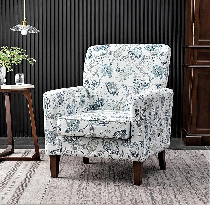 Contemporary Accent Arm Chair with Birch Wood Frame and Velvet Upholstery Armchair for Office and Living Room Decor Removable Cushions 07 Printed Fabric