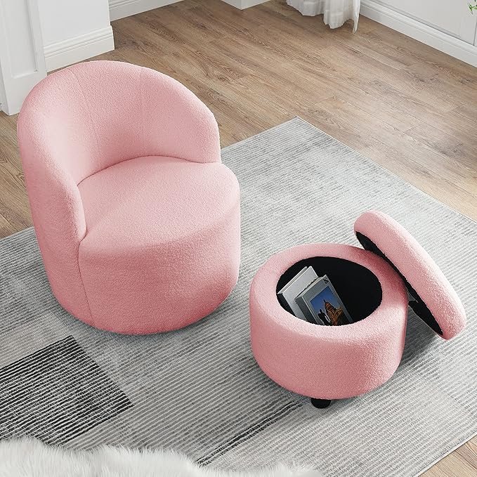 Swivel Barrel Chair Living Room Swivel Chair with Round Storage Chair 360 ° Swivel Club Chair Nursery Bedroom Office Hotel with upholstered Modern Armchair Teddy Fabric