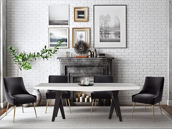 TOV Furniture Beatrix Ultra Modern Velvet Upholstered Dining Side Chair 22 Grey/Silver