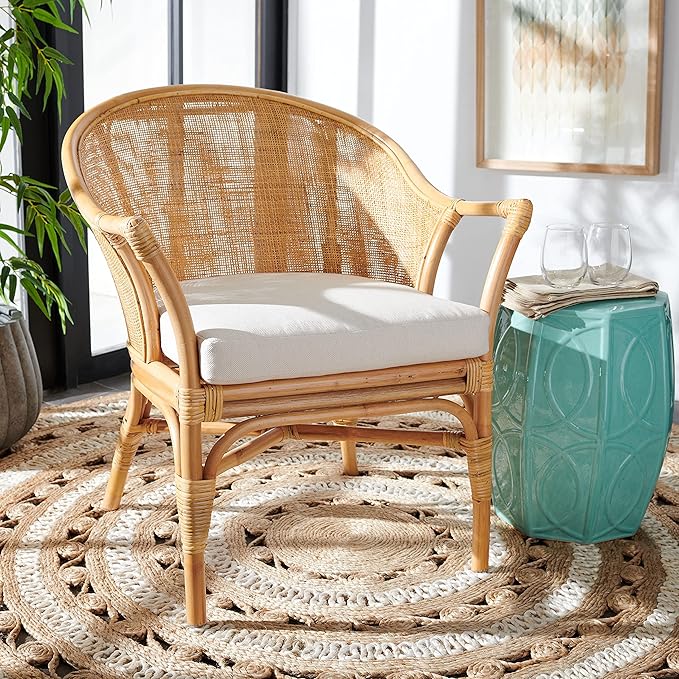 Safavieh Home Collection Dustin Rattan Cushion Accent Chair Natural/White