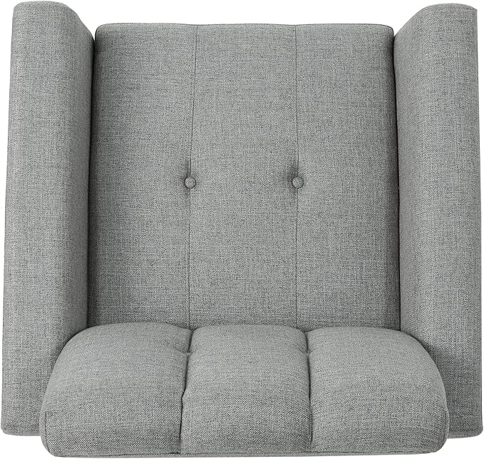 Christopher Knight Home Azjzi Mid-Century Club Chair Button Tufted Back Upholstered Fabric Accent Chair with Rubberwood Legs Living Room Armchair 33.5 High Gray