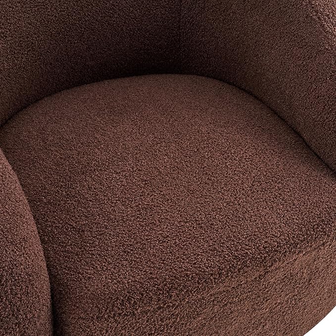 Christopher Knight Home Beckie Boucle Upholstered 360° Swivel Accent Chair Living Room Barrel Swivel Chair with Wooden Base Modern Club Chair with Rotation Dark Brown