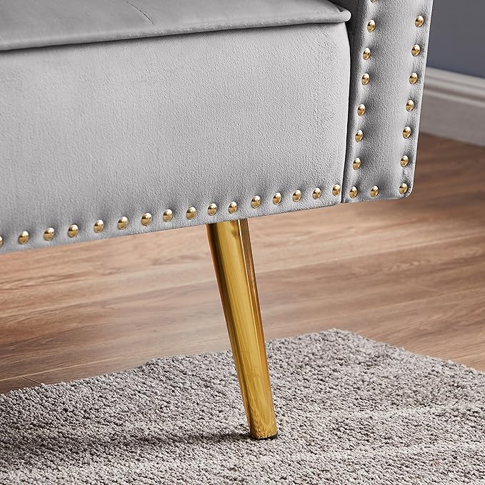 69.6 Velvet Tufted Sofa Couch Copper Nail Decoration Accent Sofa with Metal Legs 2 Pillows &amp Nailhead Trim Convertible Futon Couch Sleeper Sofa Loveseat Futon Sofa Bed for Living Room