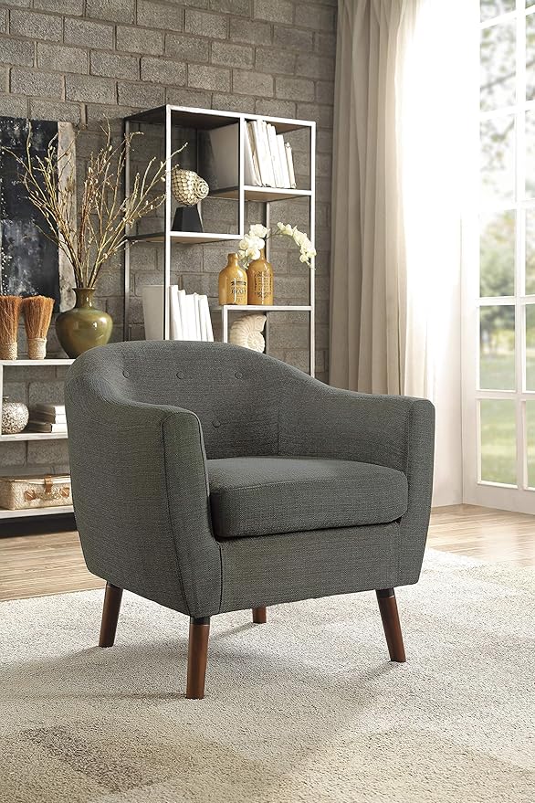 Homelegance Lucille Modern Accent Chair Upholstered Reading Chair with Button-Tufted Back Sloped Arms Removable Seat Cushion Cover and Espresso Wood Legs for Living Room Bedroom or Office Gray