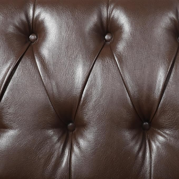 Dark Brown Loveseat Sofa PU Leather Tub Chair with Button-Tufted Stitch Contemporary Two-Seater Couch with Birch Wood Legs for Living Room