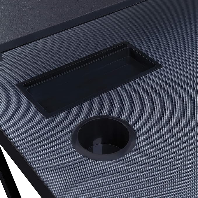OSP Home Furnishings Emulator Battlestation Gaming Desk with RGB LED Lights Black