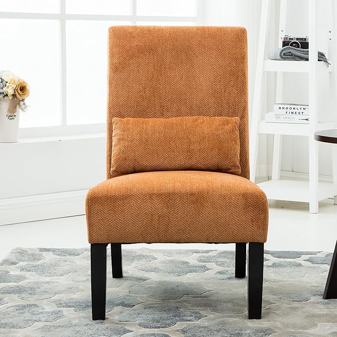 Roundhill Furniture Pisano Orange Fabric Armless Contemporary Accent Chair with Matching Kidney Pillow Single