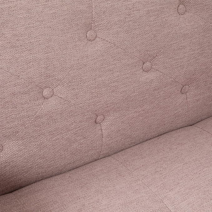 GDFStudio Aidan Mid-Century Modern Tufted Fabric Sofa Light Blush and Dark Walnut