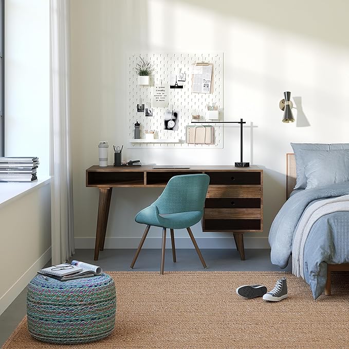 SIMPLIHOME Clarkson Desk - 60 Inch Wide Solid Acacia Wood Writing Desk in Rustic Natural Aged Brown Contemporary Home Office Computer Table for Study with 2 Side Drawers and Open Storage Compartments