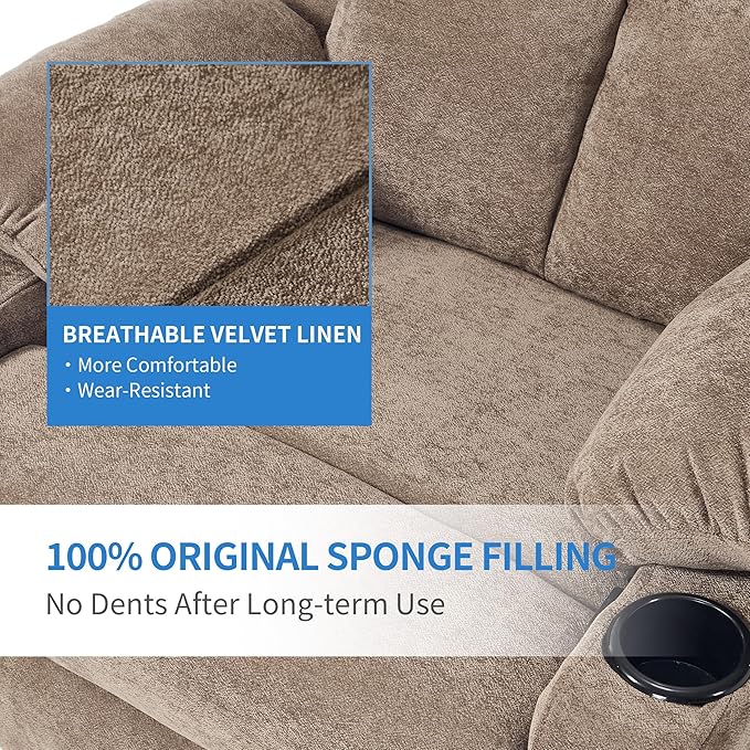 Manual Rocker Recliner Chair for Adults with Vibration MassageGlider Rocking Recliner Chairs for Living Room Bedroom Overstuffed Reclining Sofa Chair with Pockets and Cup Holds (Coffee)