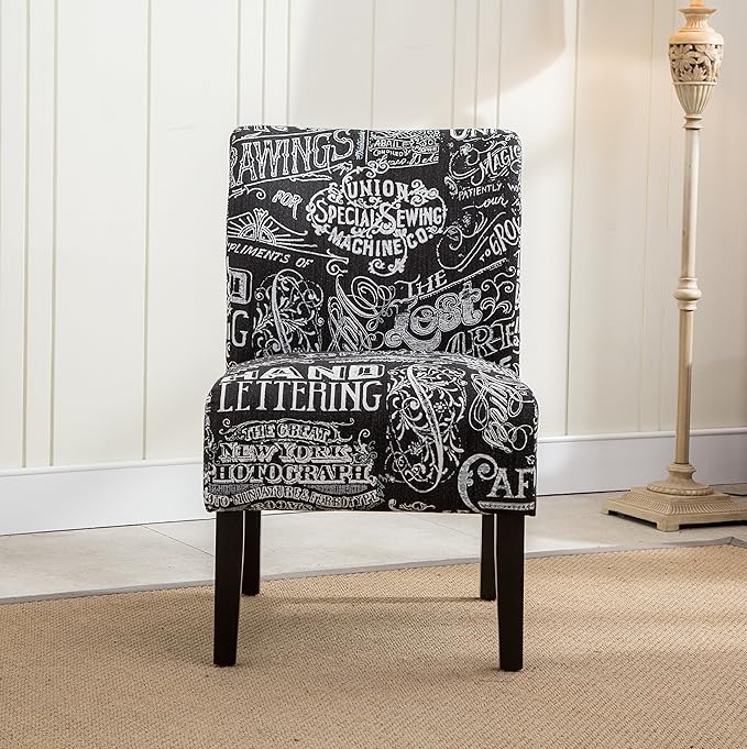 Roundhill Furniture Capa Print Fabric Armless Contemporary Accent Chair Chalkboard Shadow