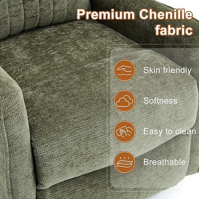 Manual Swivel Rocker Recliner Chair for Adults Overstuffed Reclining Glider Chair for Nursing with Vibration Massage &amp Heat Living Room Rocking Recliner 2-Stage backrest Chenille Fabric Green