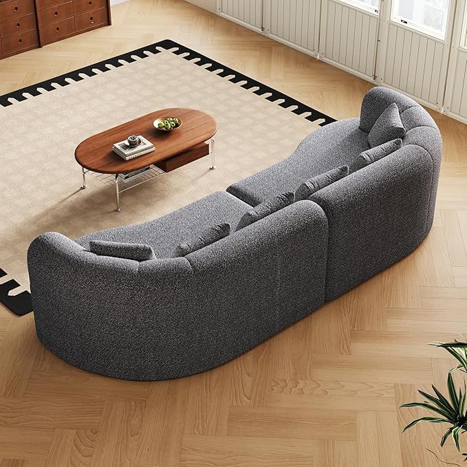 106.3” Curved Sectional Sofa Oversized Curved Couch for Living Room Mid Century Modern Chenille Fabric Sofas Foam Couch Modular Cloud Couches with Pillows No Assembly Grey