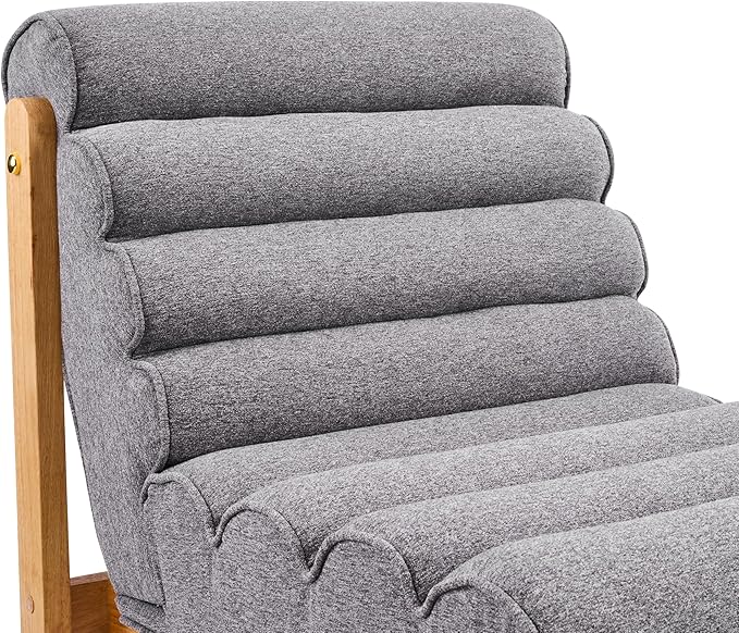 Scott Living Fluffy Low Profile Accent Chair Modern Living Room Armless Lounge Chair Fabric Comfy Reading Chair for Bedroom Wooden Frame and Thick Padded Seat Grey+Natural