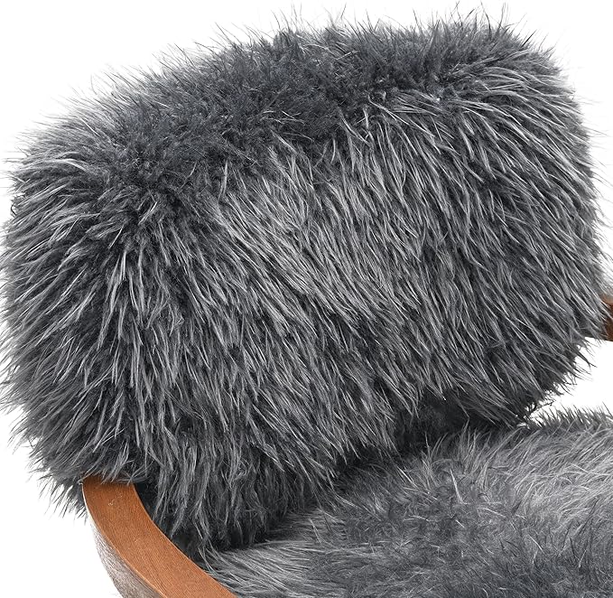 Furniture of America Ramos Modern Accent Chair with Ultra Soft Faux Fur Long-Haired Accent Sofa Tight Seat and Back Single Couch Fluffy Living Room Seating No Assembly Needed Charcoal Gray