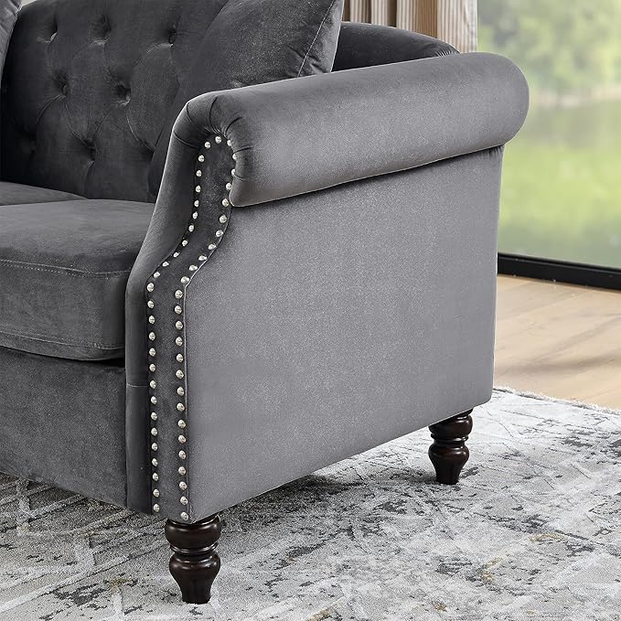 Modern Velvet Loveseat 57 Inch Sectional Couch Luxury 2 Seater Deep Couch with NailheadUpholstered Sofa for Living Room Bedroom Apartment