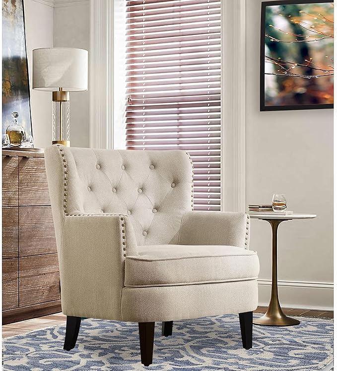 Rosevara Atlas Mid-Century Modern Upholstered Lounge Arm Chair - Tufted Small Cozy with Soft Cushion for Living Room Bedroom Small Spaces