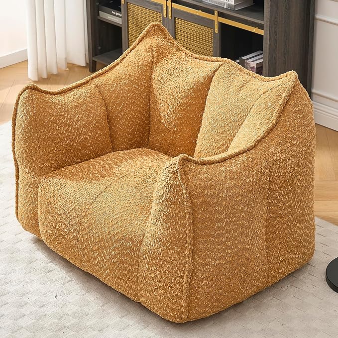 BROVAVE 47 Upholstered Lounge ChairChenille Single Sofa ChairBean Bag Chair for Living RoomYellow