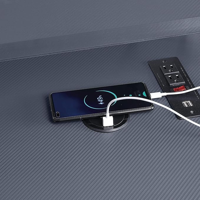 OSP Home Furnishings Reload Gaming Desk with Wireless Charging USB Power Hub and Remote Controlled RGB LED Lights Matte Grey Carbon Fiber