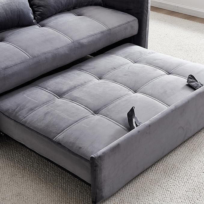 55.5 Velvet Convertible Sofa Bed Pull Out Sleeper Sofa Bed Loveseat Couch with USB Charging Ports 3 in 1 Convertible Sleeper Sofa Bed for Living Room Apartment Bedroom RV Grey