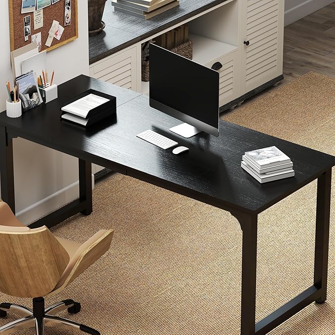 NSdirectModern Computer Desk 63 inch Large Office Desk Writing Study Table for Home Office Desk Workstation Wide Metal Sturdy Frame Thicker Steel Legs Black.