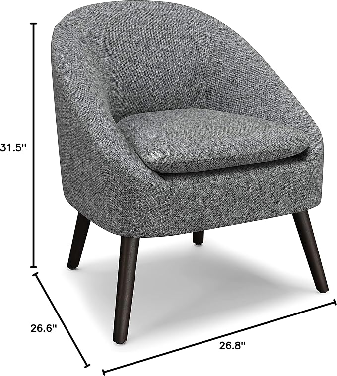 SIMPLIHOME Redding Accent Chair - 27 inch Wide Upholstered Mid-Century Modern Arm Chair in Storm Grey for Living Room or Bedroom with Solid Wood Frame Removable Cushion and Angled Legs