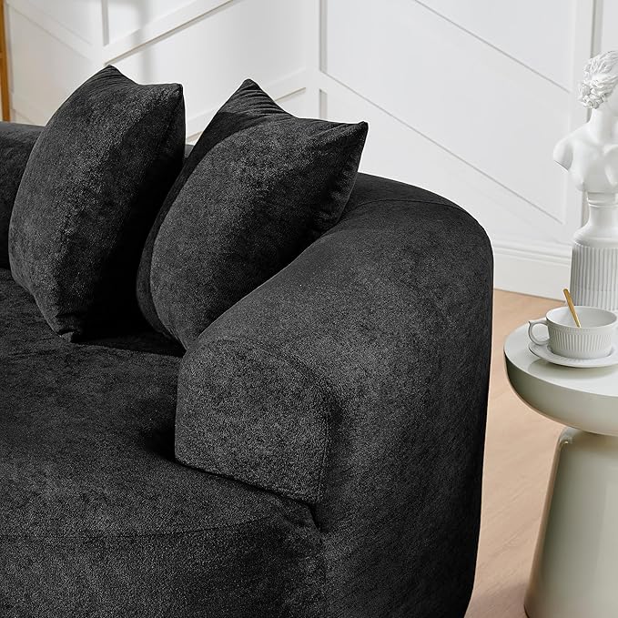 DEINPPA Oversized Modular Couch with 4 Pillows 4-Seater Curved Cloud Sofa Chenille Upholstered Comfy Couch for Living Room Apartment Office No Assembly Needed-Black
