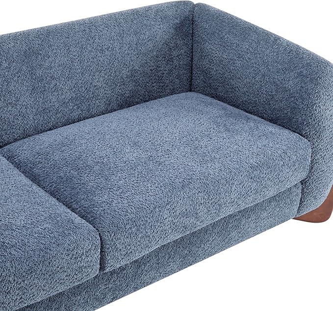 Merax 82 Inch Boucle Sherpa Sofa Chenille Loveseat with Removable Cushions &amp Wood Legs Modern Plush 3-Seater Couch for Living Room Navy Blue