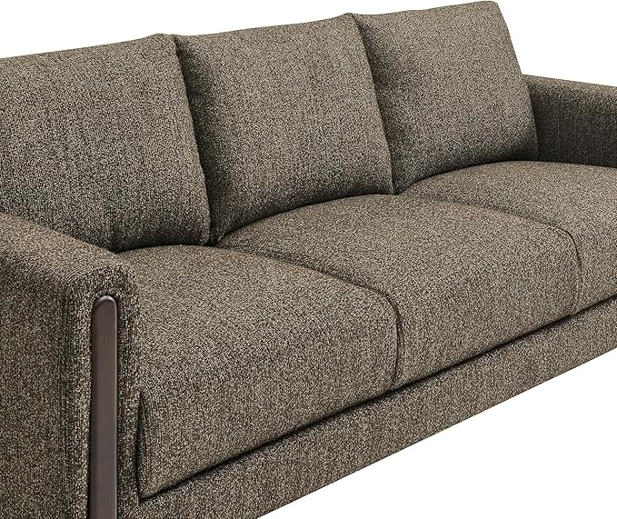 Modway Hawken 75 Inch Mid-Century Modern Boucle Sofa in Antique Espresso with Wood Legs – Comfortable 3-Seater Couch for Living Room Apartment or Office Lounge