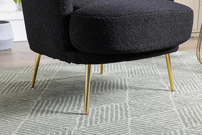 30.32 W Accent Chair Upholstered Curved Backrest Reading Chair Single Sofa Leisure Club Chair with Golden Adjustable Legs for Living Room Bedroom Dorm Room (Black Boucle)
