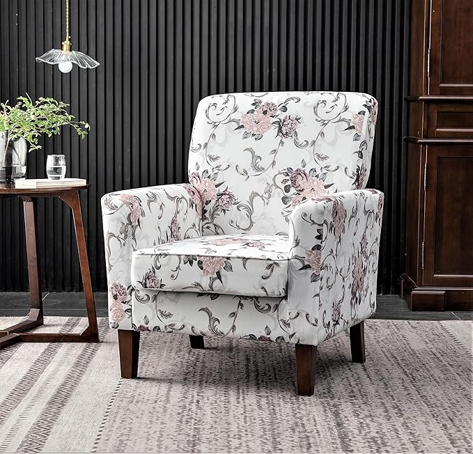 Contemporary Accent Arm Chair with Birch Wood Frame and Velvet Upholstery Armchair for Office and Living Room Decor Removable Cushions 06 Printed Fabric
