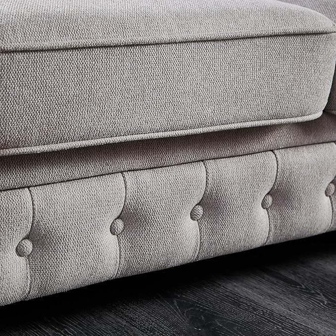88.5 Upholstered Chesterfield Couch Modern 3 Seater Sofa with Tufted Back and Scrolled Arms Wood Leg Nailhead Sofa for Living Room Office Apartment Small Space Linen Upholstered Gray