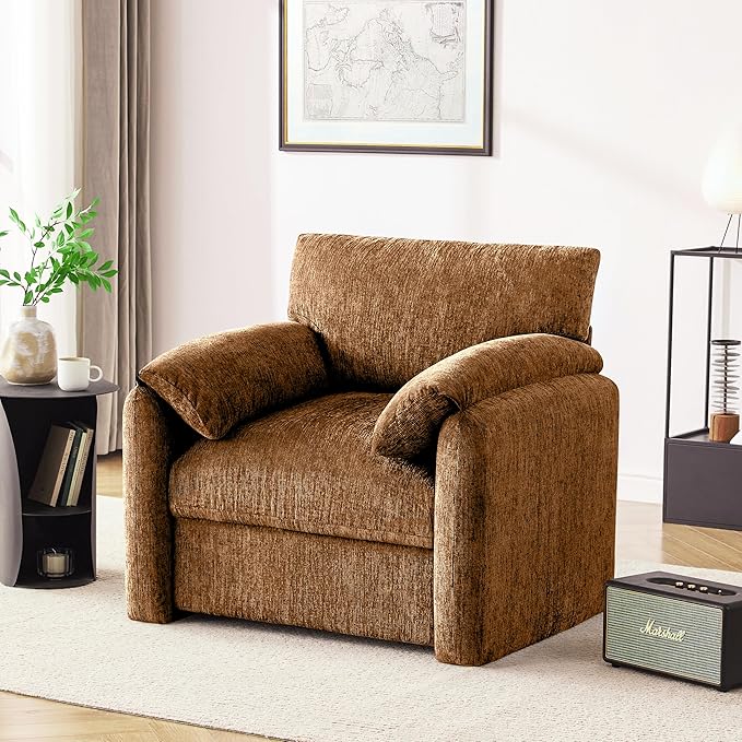 Chenille Oversized Armchair 38.6' Wide Accent Chairs for Living Room &amp Bedroom Modern Lounge Chair Upholstered Mid-Century Reading Chair (Rustic Bronzing Cloth 1 Pack)