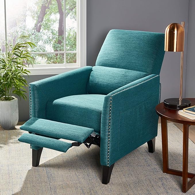 Christopher Knight Home Alexis Contemporary Fabric Push Back Recliner Teal Dark Brown