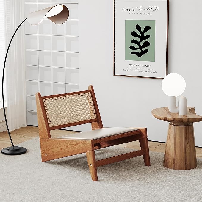 HAOBO Home Rattan Chair Mid Century Modern Accent Chair for Reading Living Room Home Bedroom