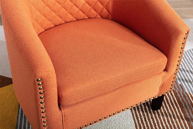 Artificial leather sofa chair barrel-shaped armchair side chair nail head decoration and diamond net backrest suitable for living room bedroom waiting room office and reading chair. (Orange)