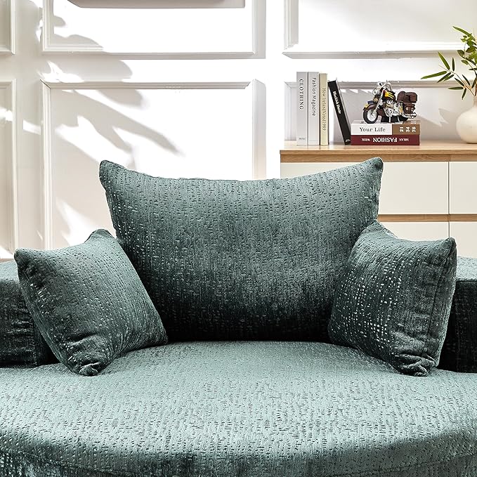 55 Oversized Round Chair Cozy Chenille Upholstered Circle Round Sofa Deep Seat Accent Chair for Living Room Bedroom &amp Reading No Assembly Required Green