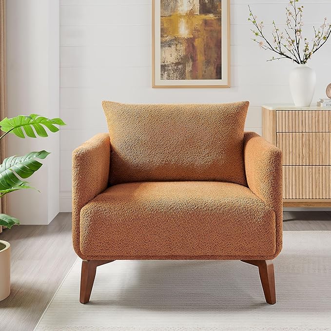 Oversized Accent Chair Modern Boucle Armchair for Living Room Sets of 2 - 37 Wide &amp Cozy Reading Accent Chair with Solid Wood Legs Curry Upholstered Lounge Chair for Bedroom &amp Office (Easy A