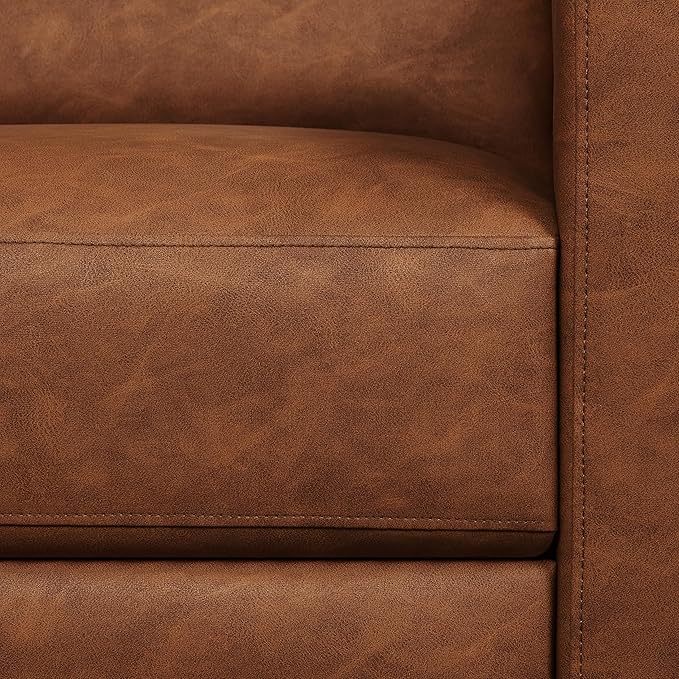Topeakmart Faux Leather Recliner Sofa Mid-Century Modern Single Reclining Chair Adjustable Back &amp Footrest Tufted Upholstered Sofa with Pocket Spring Living Room Bedroom Home Theater Brown